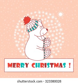 Christmas card. Polar Bear. Merry Christmas. New Year.