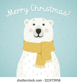 Christmas card of polar bear with scarf