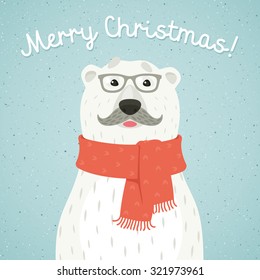 Christmas card of polar bear with scarf