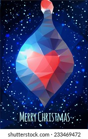 Christmas Card with poligonal Christmas ball on abstract geometric background. Can be use for Christmas party invitation, poster, flyer. Vector EPS10.
