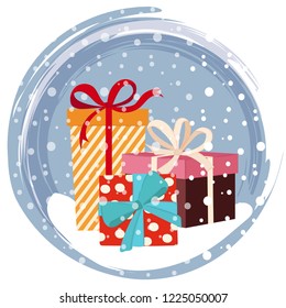 Christmas card with presents. Flat design. Vector