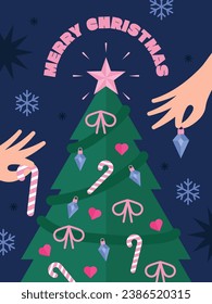 una tarjeta de Navidad con un bonito árbol