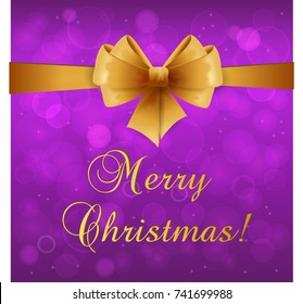 Christmas card purple with gold bow