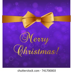 Christmas card purple with gold bow