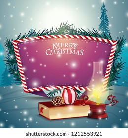Christmas card with purple text template and Christmas books