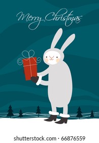 Christmas card with rabbit