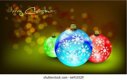 Christmas Card with Realistic Balls and Shiny Wet Drops | Vector Illustration
