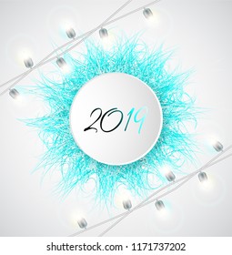 Christmas card with realistic vector fur ball and garland.