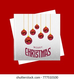 Christmas card with red background and christmas balls