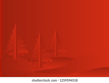 Christmas card red with beautiful firs
