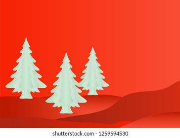 Christmas card red with beautiful firs
