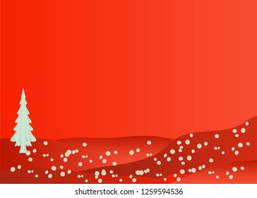 Christmas card red with beautiful firs
