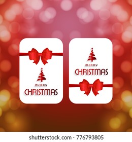 Christmas card with red ribbon and pattern background