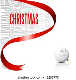 Christmas card with red ribbon and white bulb  (vector)