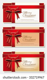 Christmas card with red ribbons and bows, vector background templates collection.