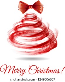 Christmas card with red Christmas tree and bow