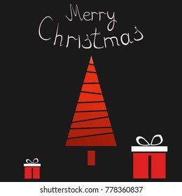 Christmas card with red Christmas trees,vector illustration
