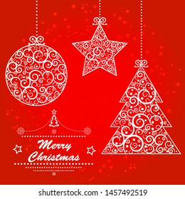 Christmas card red vector background illustration ornaments