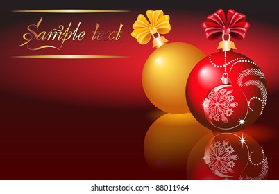 Christmas card with red and yellow balls