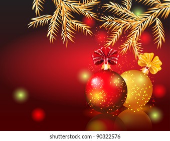 Christmas card with red and yellow balls