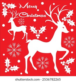 christmas card with reindeer and berries