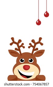 christmas card with reindeer cartoon character, white background