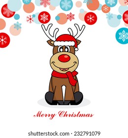 Christmas card. reindeer dressed as Santa 