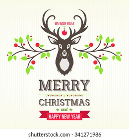 Christmas Card Reindeer Greetings Stock Vector (Royalty Free) 341271986 ...