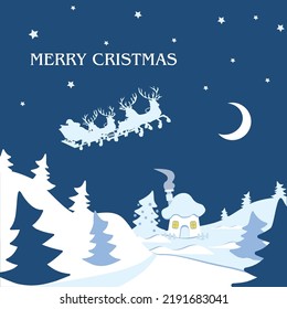 Christmas card with reindeer and a house