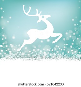 Christmas card with reindeer, snow and stars. Eps 10 vector file.