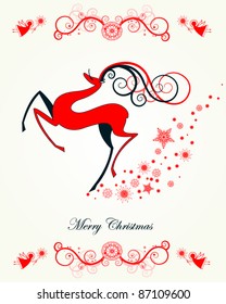 Christmas card with reindeer and snowflakes