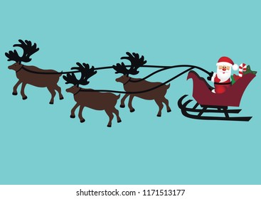 Christmas card. Christmas reindeers and Santa. Isolated object. Vector Illustration.