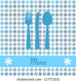 christmas card for restaurant menu, with spoon, knife and fork vector illustration