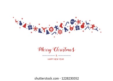 Christmas card in retro style with festive elements. Vector.