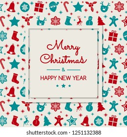 Christmas card in retro style with festive elements. Vector.