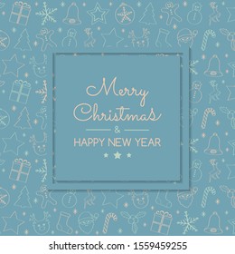 Christmas card in retro style with festive elements. Vector.