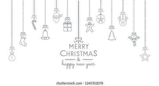 Christmas card in retro style with hand drawn elements. Vector.