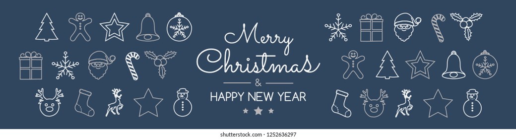Christmas card in retro style with hand drawn elements. Vector.