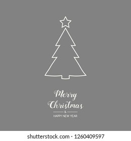 Christmas card in retro style with hand drawn tree. Vector.