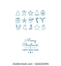 Christmas card in retro style with hand drawn elements. Vector.