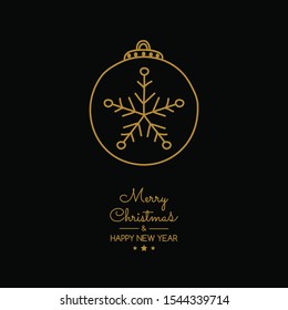 Christmas card in retro style with hand drawn bauble. Vector.