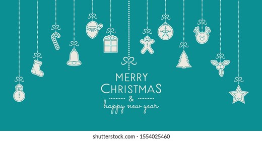 Christmas card in retro style with hand drawn elements. Vector.