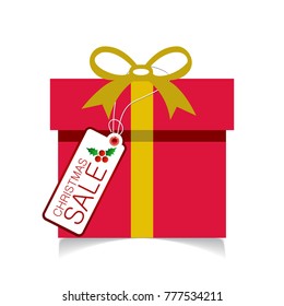 Christmas card with sale tag and gift box
