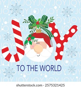 Christmas card with Santa, bauble and joy to the world