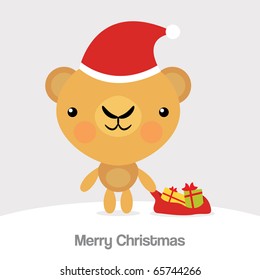 Tarjeta navideña con oso de Papá Noel
