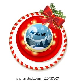 Christmas card with Santa, bow and pine tree