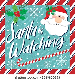 Christmas card with Santa and candy cane