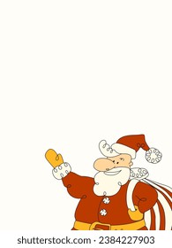 Christmas Card with Santa Claus. 2023 New Year Greeting Postcard. Xmas Web Banner. Cartoon Character Presenter. Vintage Noel Celebrating Invitation. Christmas Eve Party Vector Illustration. 