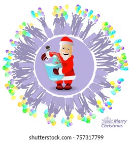 Christmas card. santa claus and a bottle of water. people with balloons. illustration, vector for your design