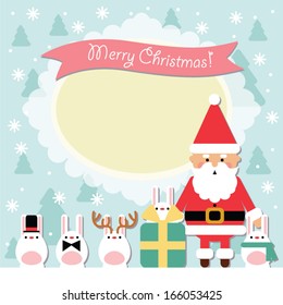 Christmas card with Santa Claus and bunnies